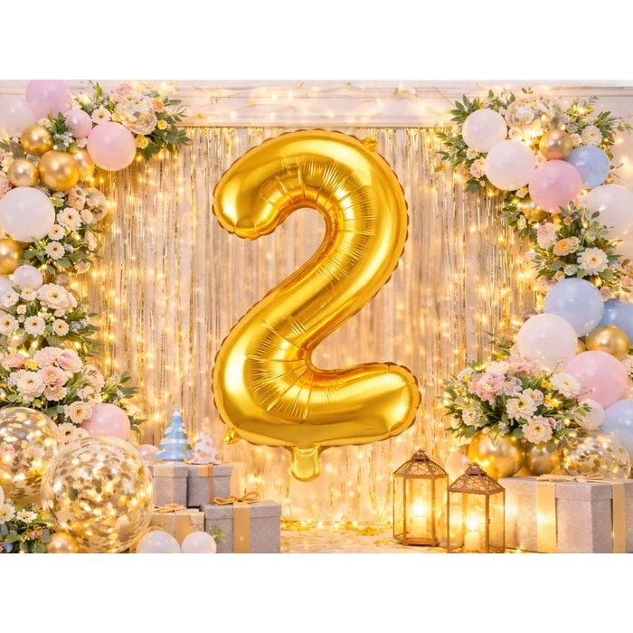 2-es számú fólia lufi születésnapra, aranysárga, 42 x 70 cm