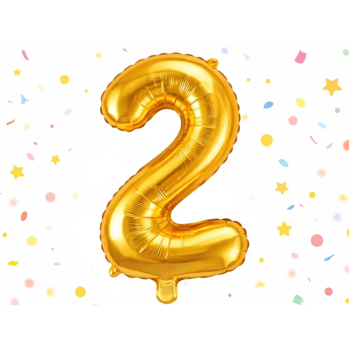 2-es számú fólia lufi születésnapra, aranysárga, 42 x 70 cm