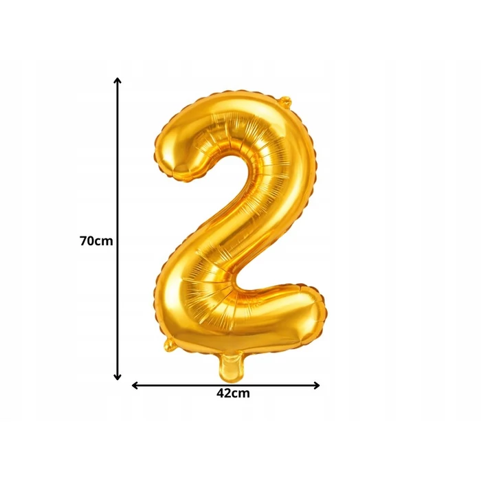 2-es számú fólia lufi születésnapra, aranysárga, 42 x 70 cm