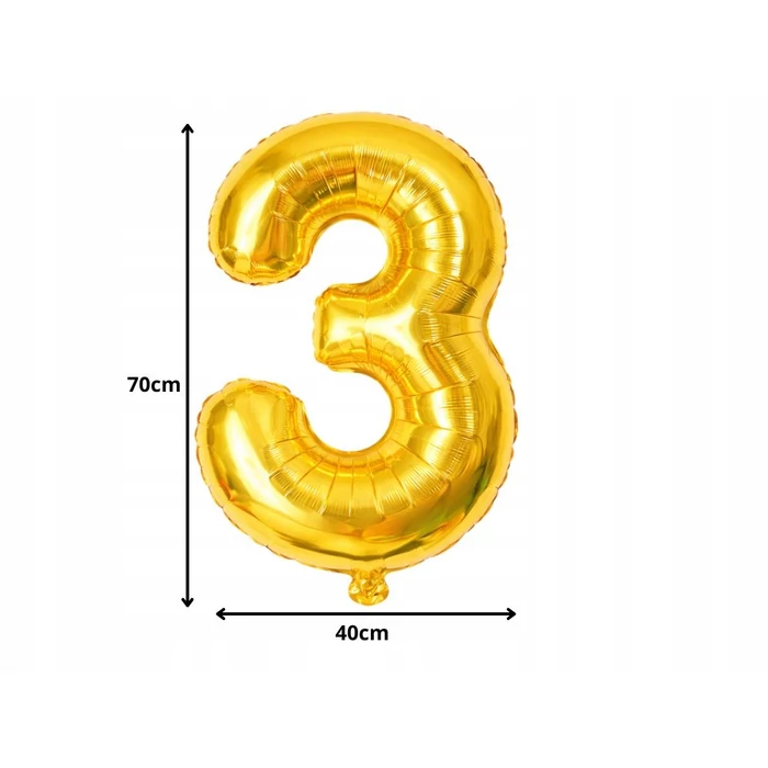 3-as számú fólia lufi születésnapra, aranysárga, 40 x 70 cm