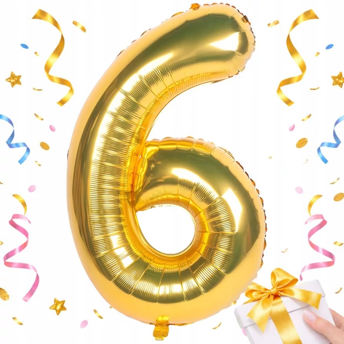 6-os számú fólia lufi születésnapra, aranysárga, 43 x 68 cm