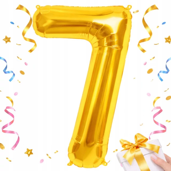 7-es számú fólia lufi születésnapra, aranysárga, 48 x 70 cm