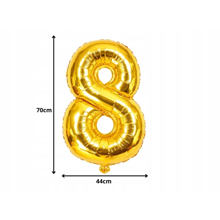 8-as számú fólia lufi születésnapra, aranysárga, 44 x 70 cm