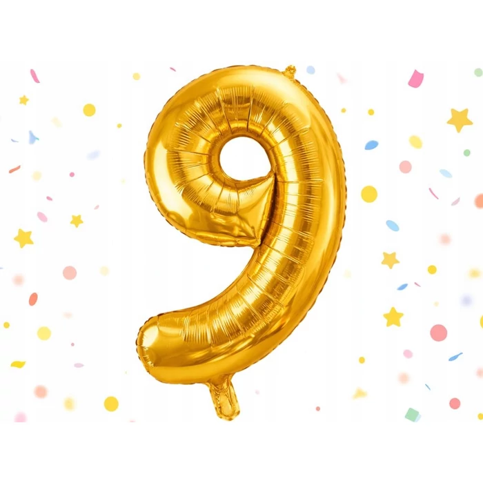 9-es számú fólia lufi születésnapra, aranysárga, 42 x 60 cm