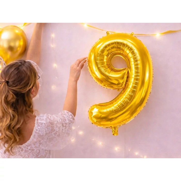 9-es számú fólia lufi születésnapra, aranysárga, 42 x 60 cm