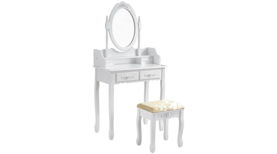 Tükrös fésülködő asztal székkel (Rome, fehér) Bútor